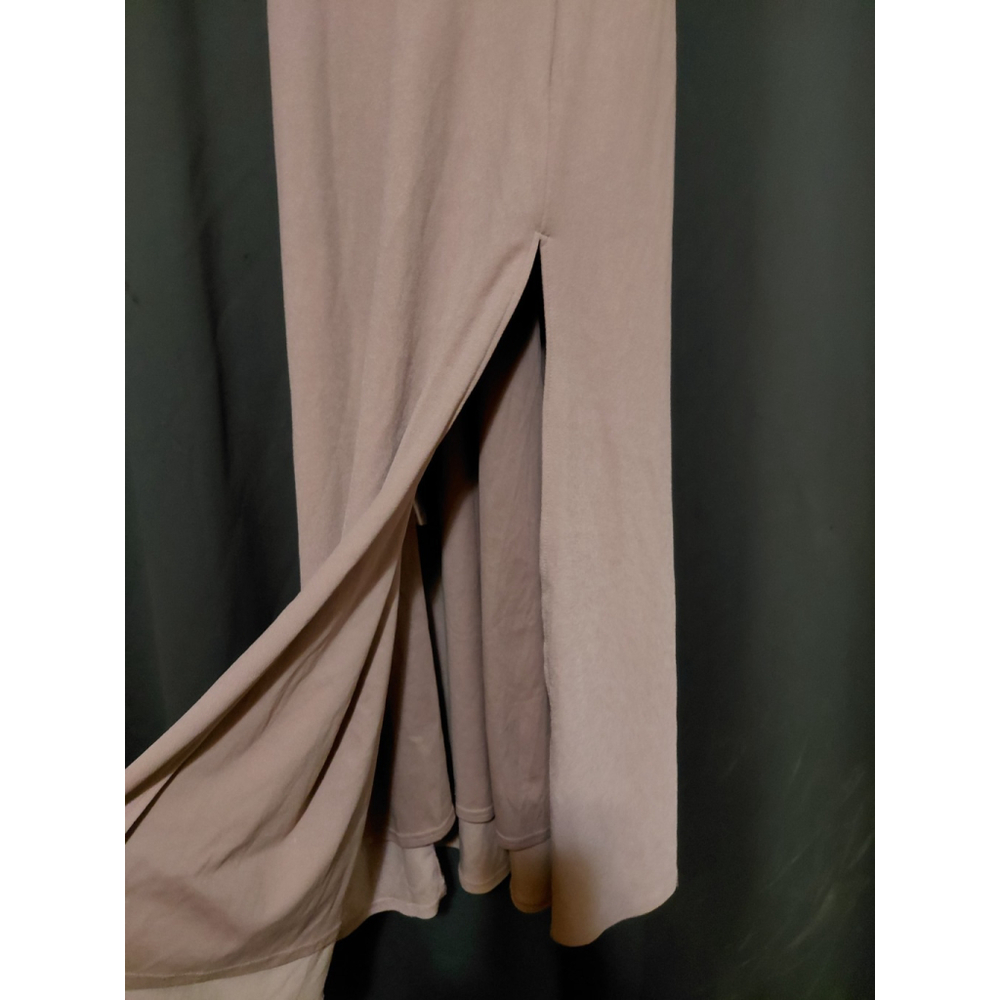 BIRDY GREY Ash Crepe Long Maxi Formal Dress Taupe With Slit Size Small NWOT - Picture 11 of 13